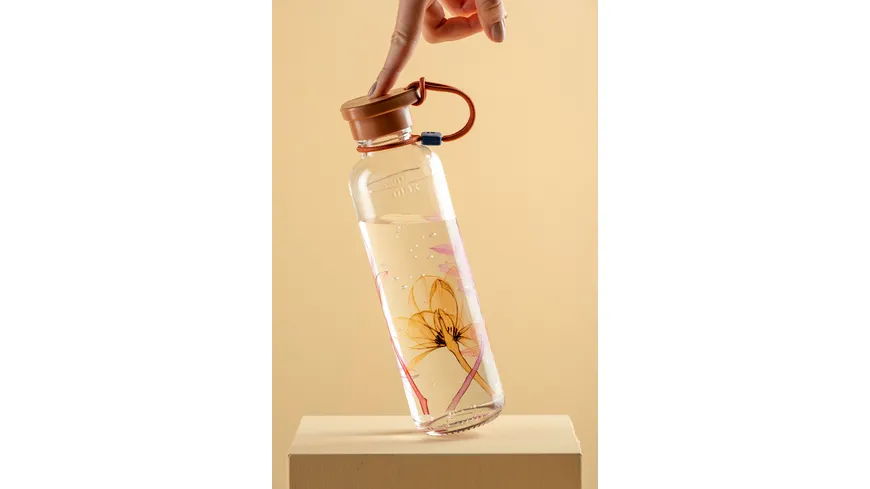 LEONARDO Trinkflasche aus Glas IN GIRO Flower 0,5l Rot