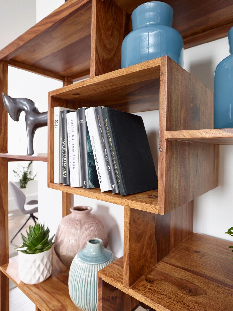 Wohnling Design Sheesham Massivholz Bücherregal 115 x 40 x 180 cm (B/T/H)