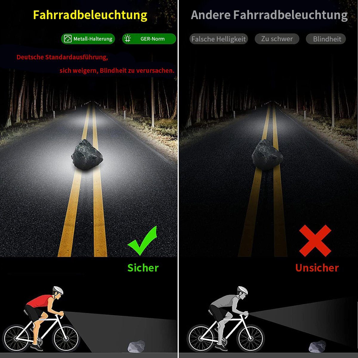 Yoyaxi Fahrradbeleuchtung 2600 Lumen LED-Fahrradlicht, 8000mAh Powerbank, USB-aufladbares Aluminiumlicht für Rennräder für Erwachsene