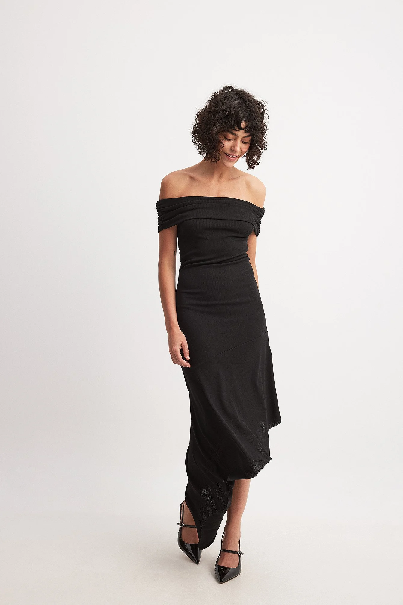 Off Shoulder Flounce Midi Dress