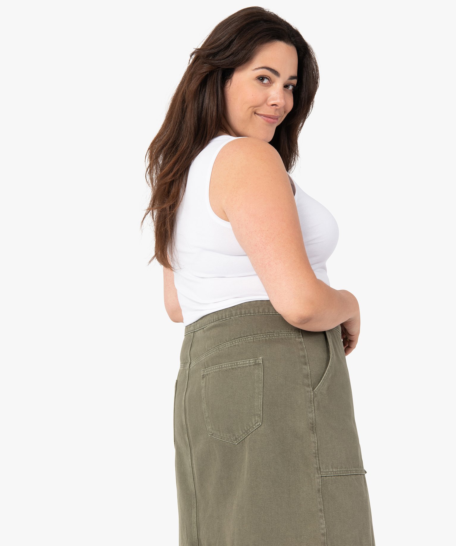 Débardeur femme grande taille uni en coton extensible blanc | GEMO