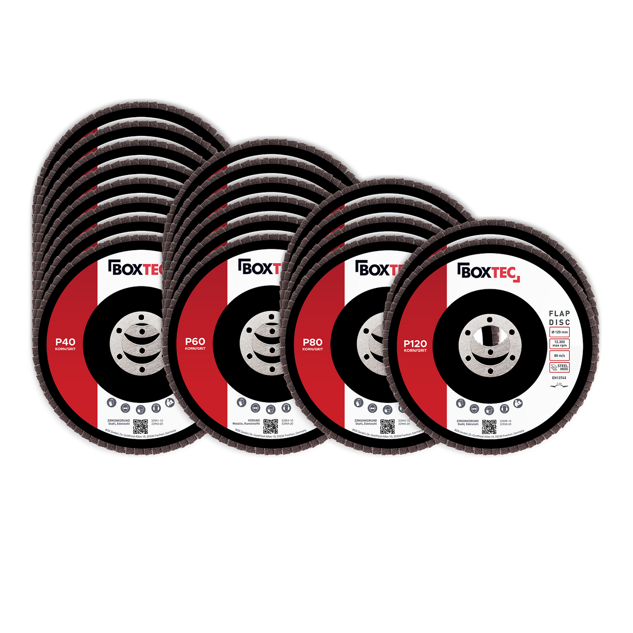 BOXTEC Fächerscheiben BRAUN 125mm Lamellenscheiben Schleifscheiben für Metall & Holz 20er Pack MIX-Set