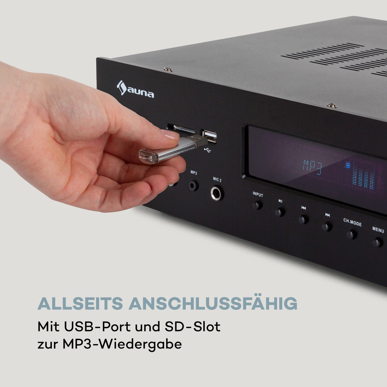 Auna AMP-H260 Audioverstärker (Anzahl Kanäle: 5.1 Surround-Verstärker, 260 W, Digital Audio Bluetooth Verstärker HiFi Stereo Amplifier)