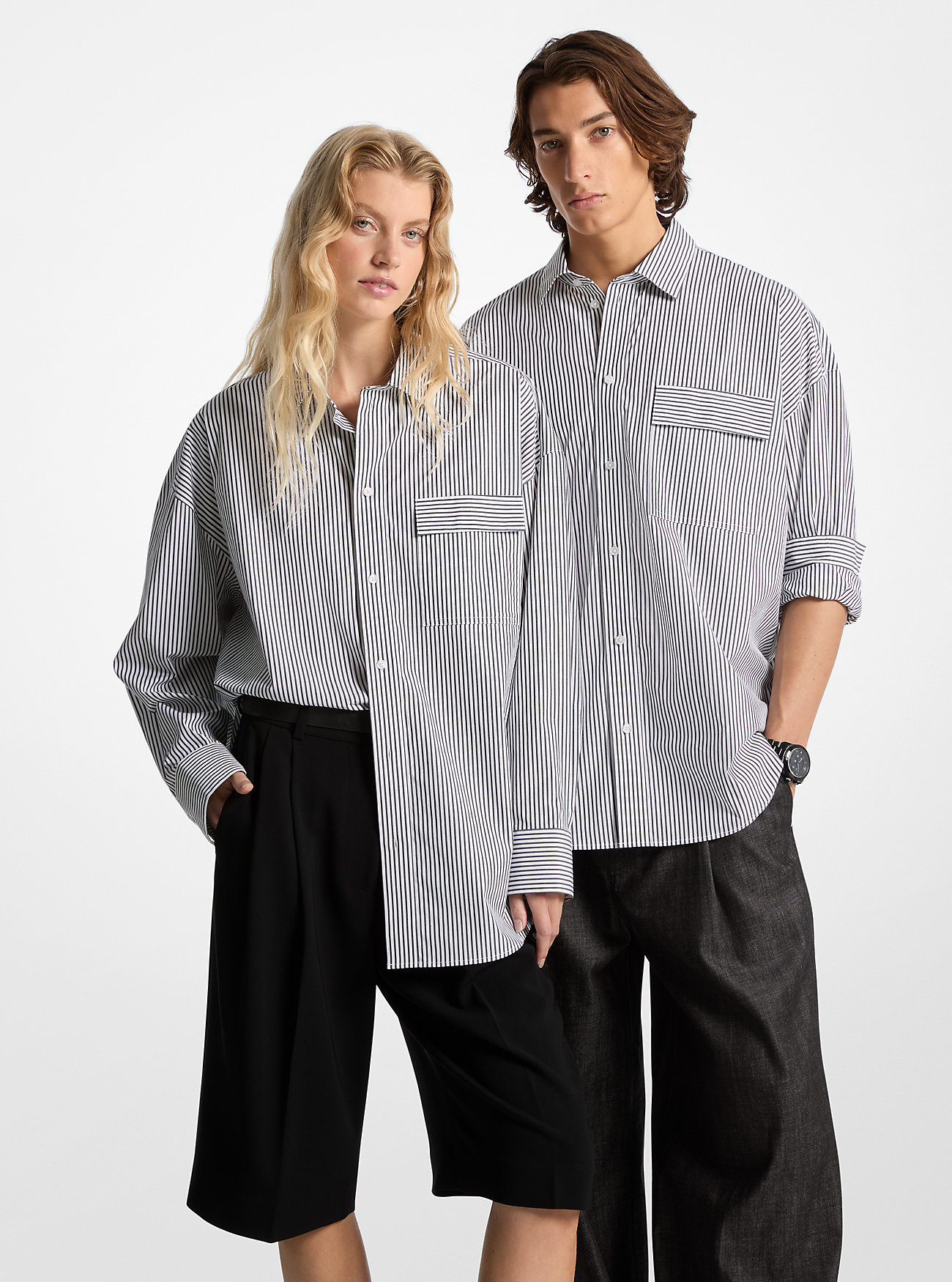 Oversized Striped Stretch Cotton Poplin Shirt - BLACK/WHITE