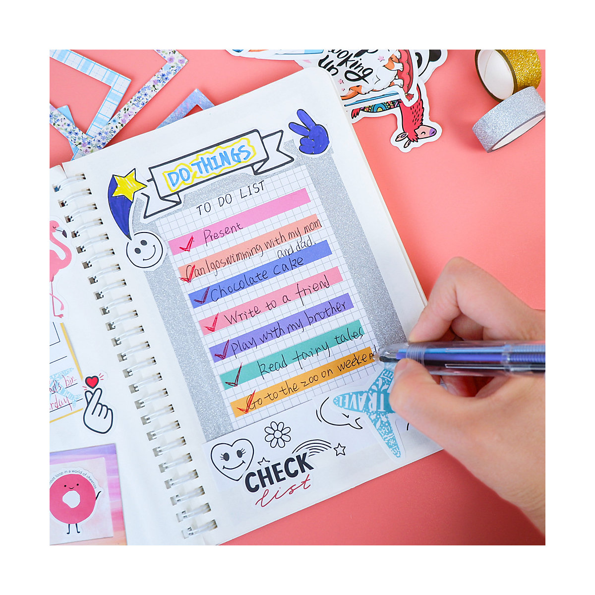 frler Journal Notizbuch Tagebuch Scrapbooking Set mit Aufkleber Schablonen Notizbücher für Kinder