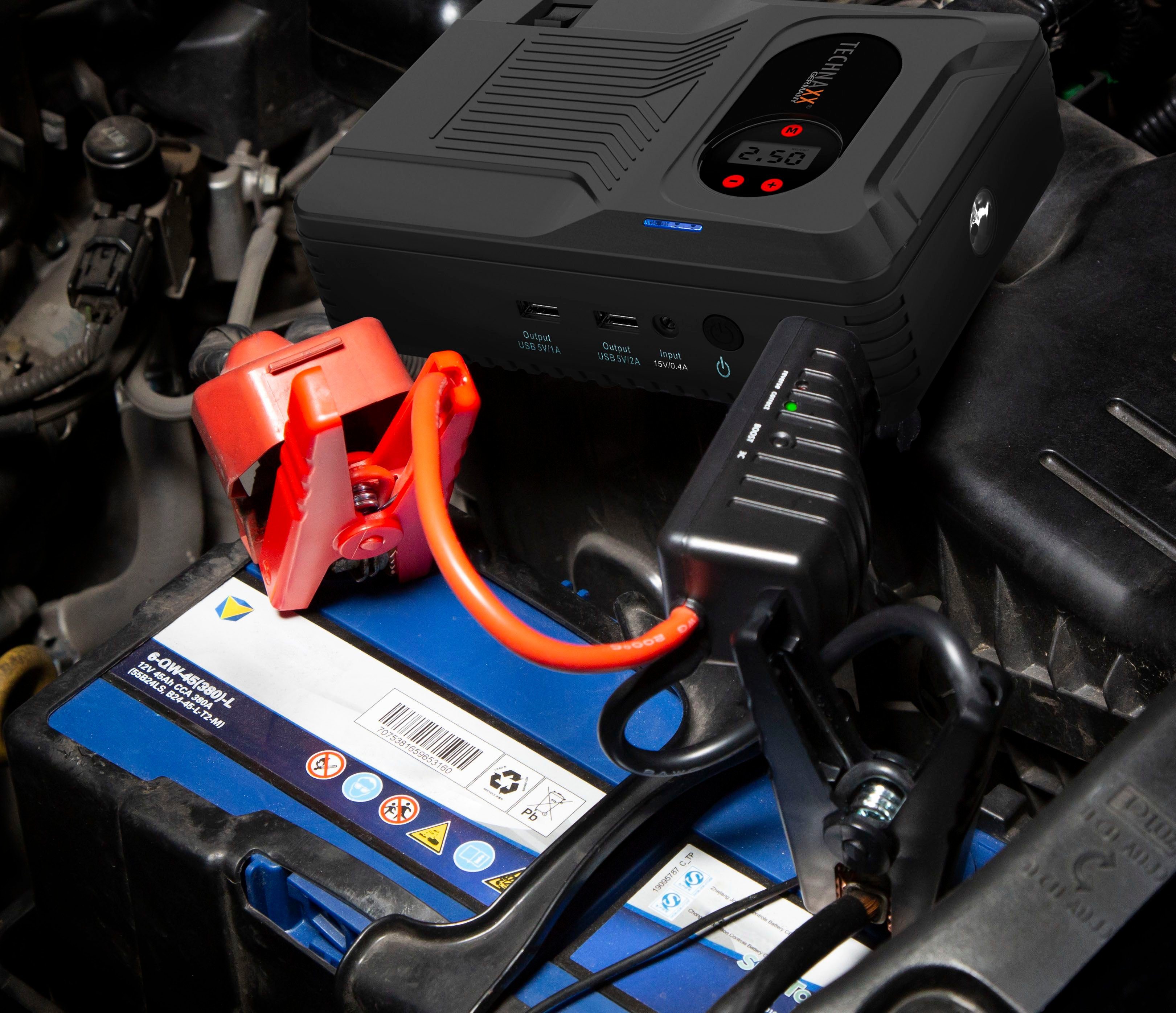 Technaxx TX-219 Starthilfegerät 14000 mAh, 4-in-1 Jump Starter, Luftkompressor, Power Bank, LED