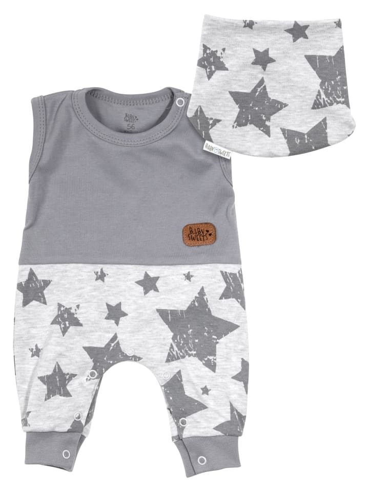 Baby Sweets 2tlg Set Strampler   Halstuch Lieblingsstücke Sterne in grau hellgrau günstig kaufen