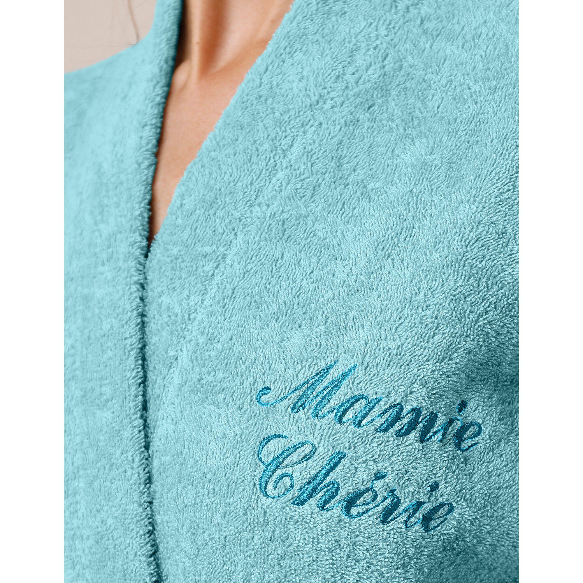 Peignoir mixte adulte uni coton éponge bouclette col kimono personnalisé