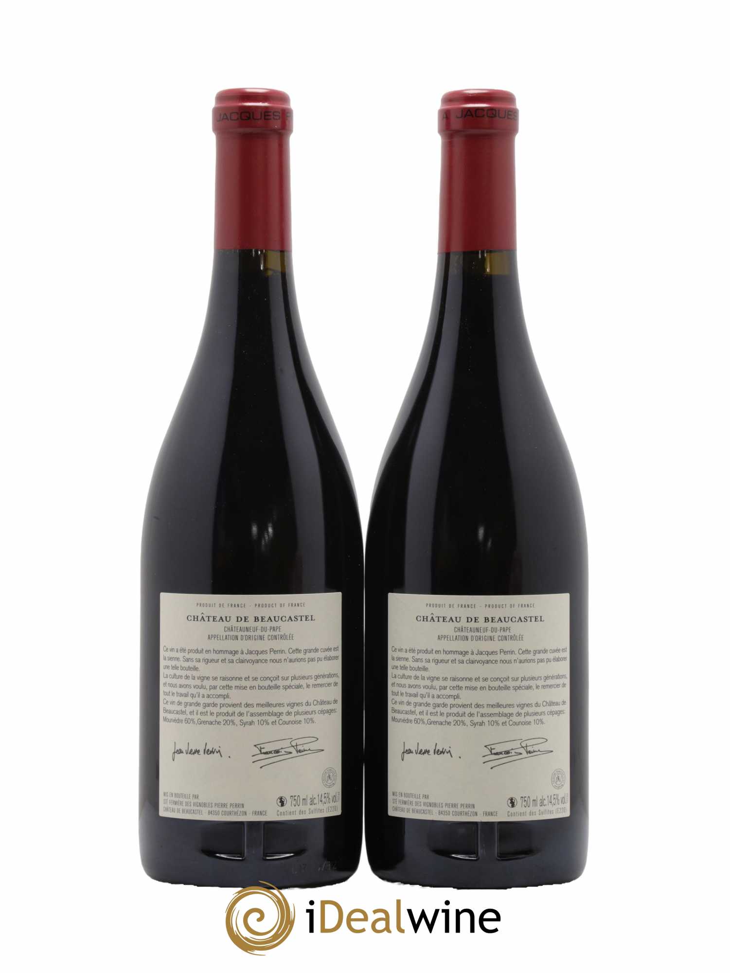 Châteauneuf-du-Pape Château de Château de Beaucastel Hommage à Jacques Perrin Famille Perrin  2015 - Lot de 2 Bouteilles