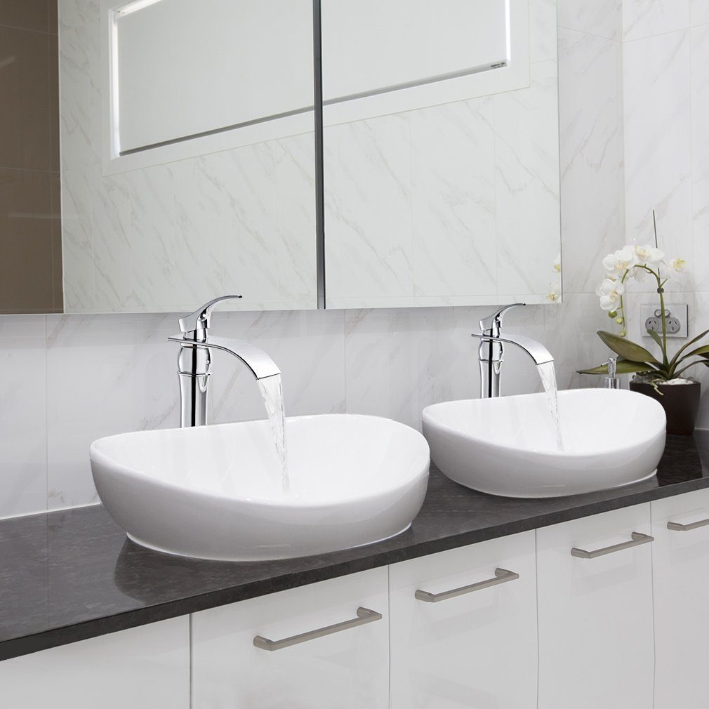 Auralum Waschtischarmatur Wasserhahn Bad Wasserfall, Waschtischarmatur mit Auslauf Höhe 220MM