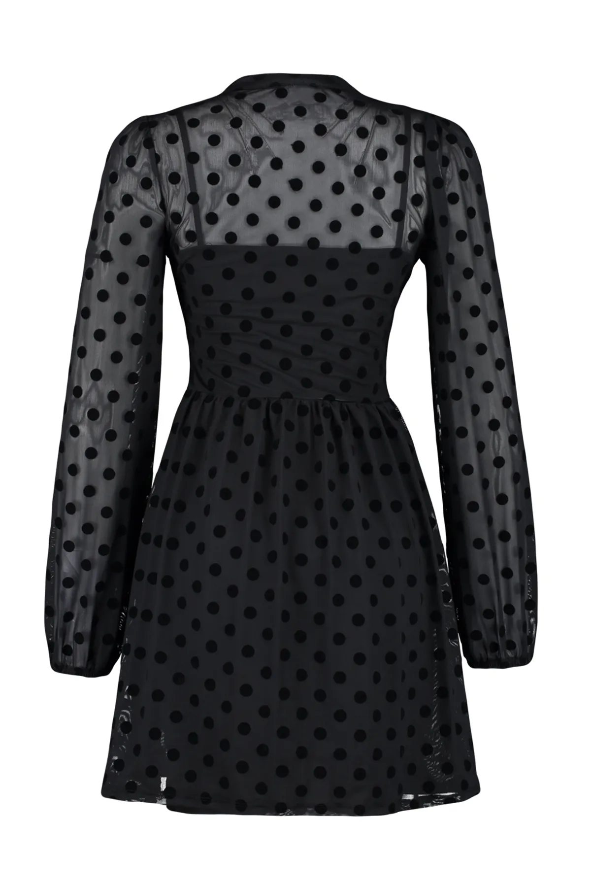 Trendyol Collection  Schwarzes gepunktetes Skater-Mini-Strickkleid mit langen Ärmeln und gefüttertem Tüll TWOAW24EL00743