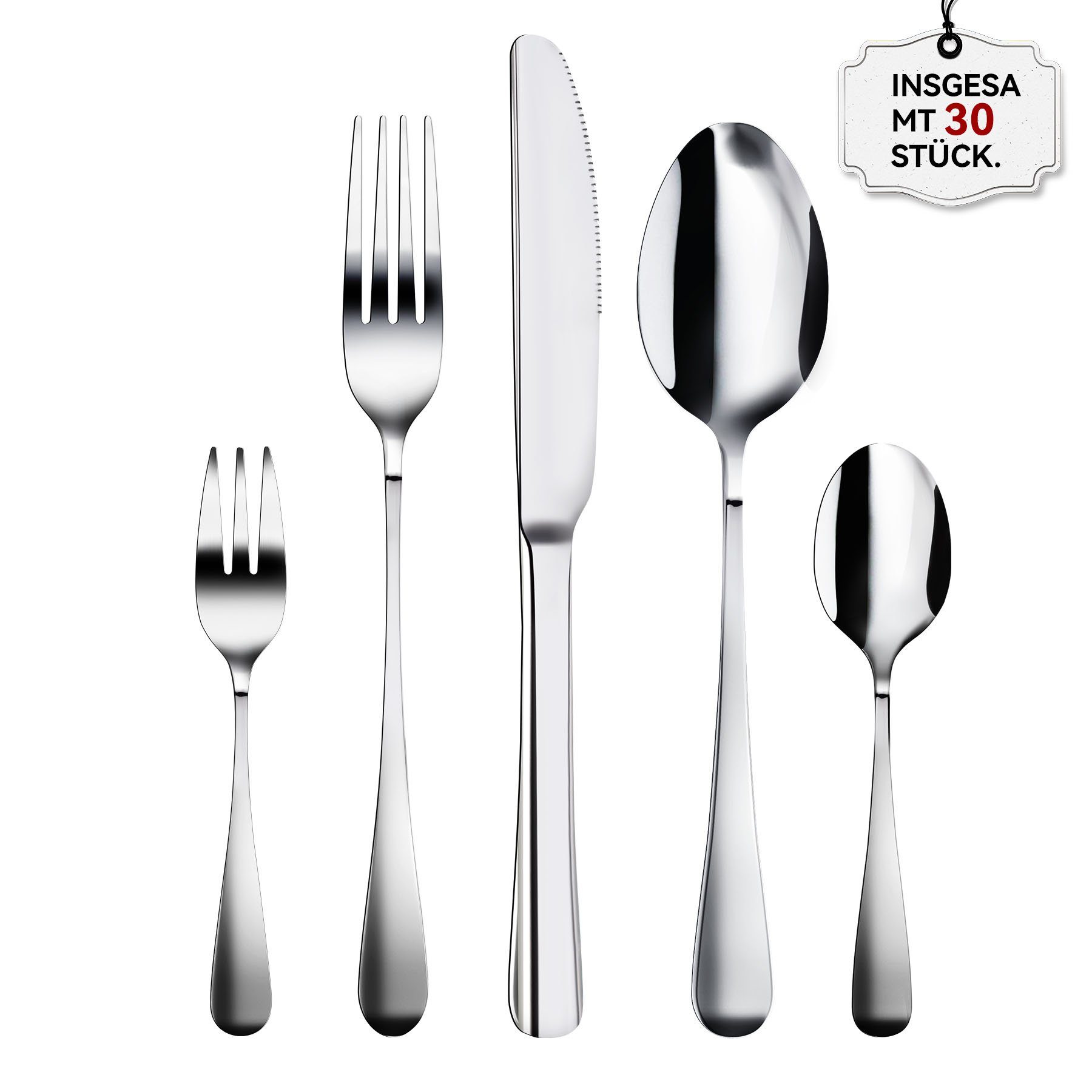 Senmudi Besteck-Set 30-teiliges Edelstahl Besteckset-Elegant&Langlebig-Spülmaschinenfest, Ergonomisches Design für Familien, Feste und Alltag