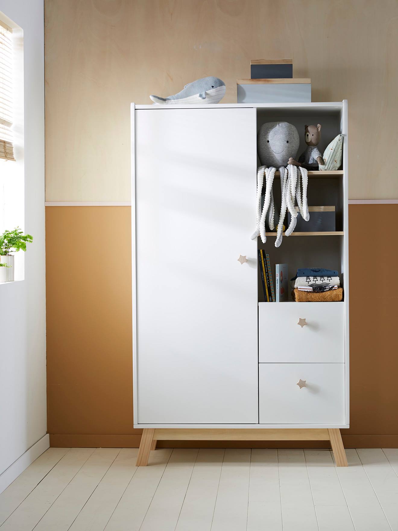Vertbaudet Kinderzimmer Schrank GROßER BÄR - weiß/natur