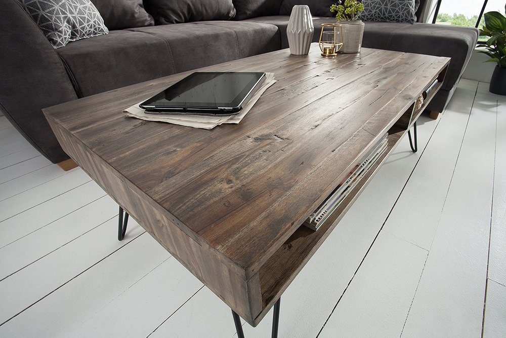 riess-ambiente Couchtisch SCORPION 110cm grau / schwarz, Wohnzimmer · Massivholz · Metall · Hairpin Legs · eckig · Retro