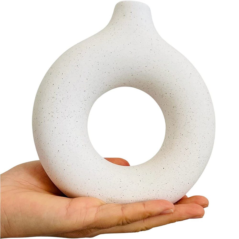 zggzerg Dekovase Keramik Vase für Pampasgras, Beige Donut Vase Deko Wohnzimmer Runde