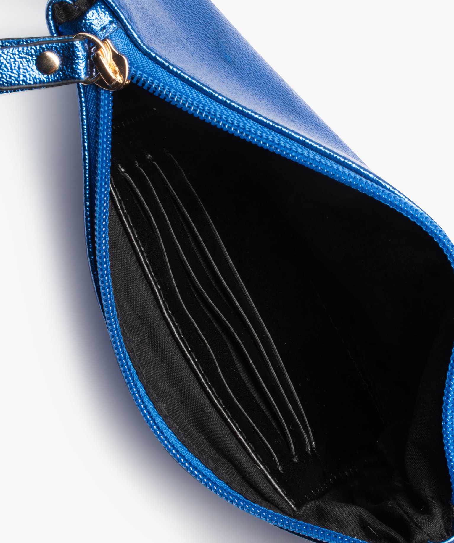 Pochette femme zippée et métallisée à bandoulière amovible bleu | GEMO