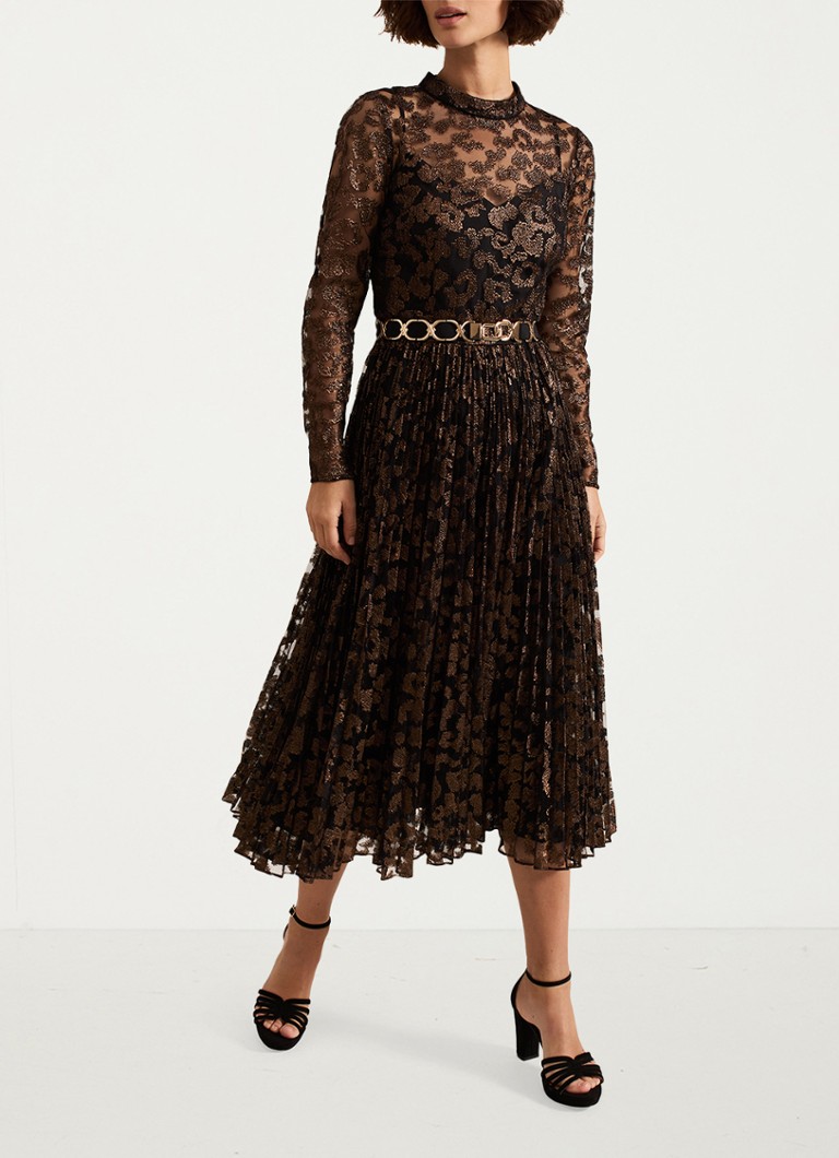 Vestido midi semitransparente Theodora de Phase Eight con estampado jacquard y pliegues.