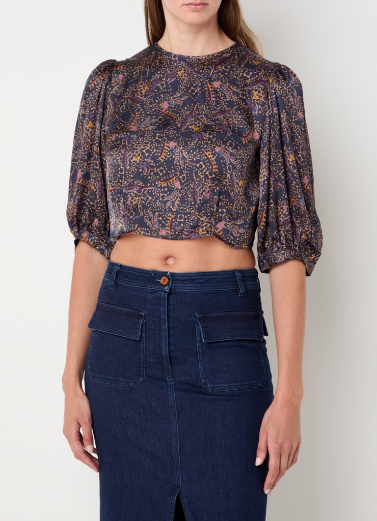 Σατέν crop top Sessùn Hamina με στάμπα και άνοιγμα