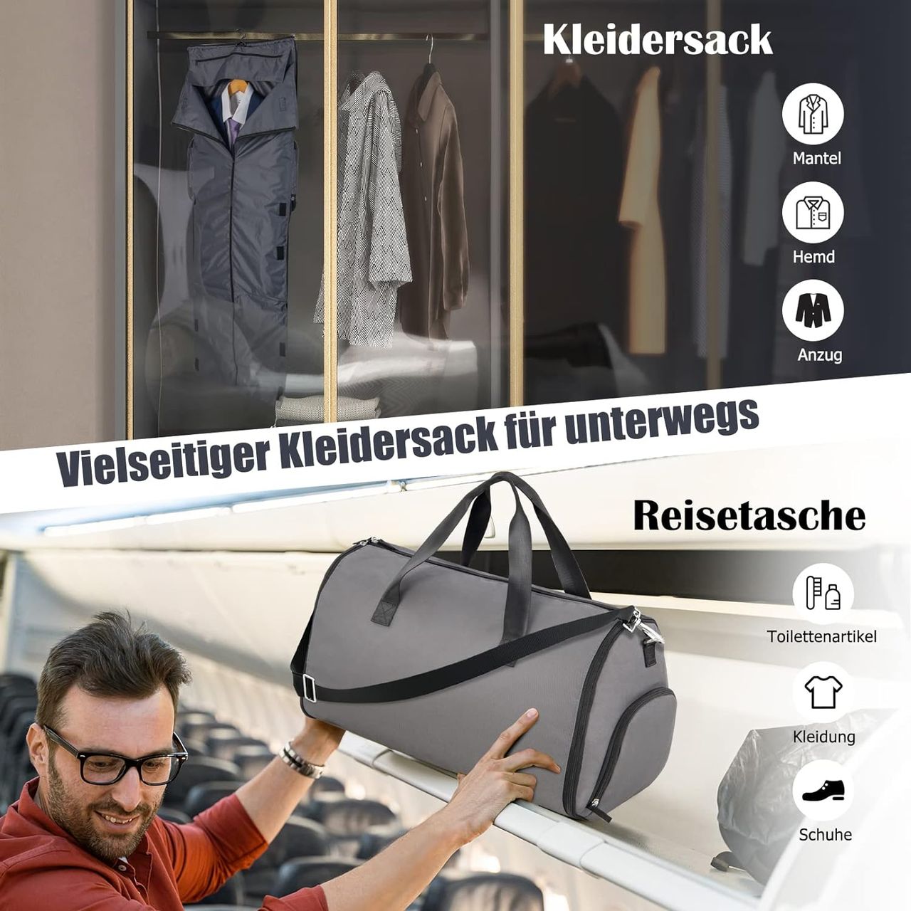 Costway 2-in-1 Handgepäcktasche & Kleiderhängetasche