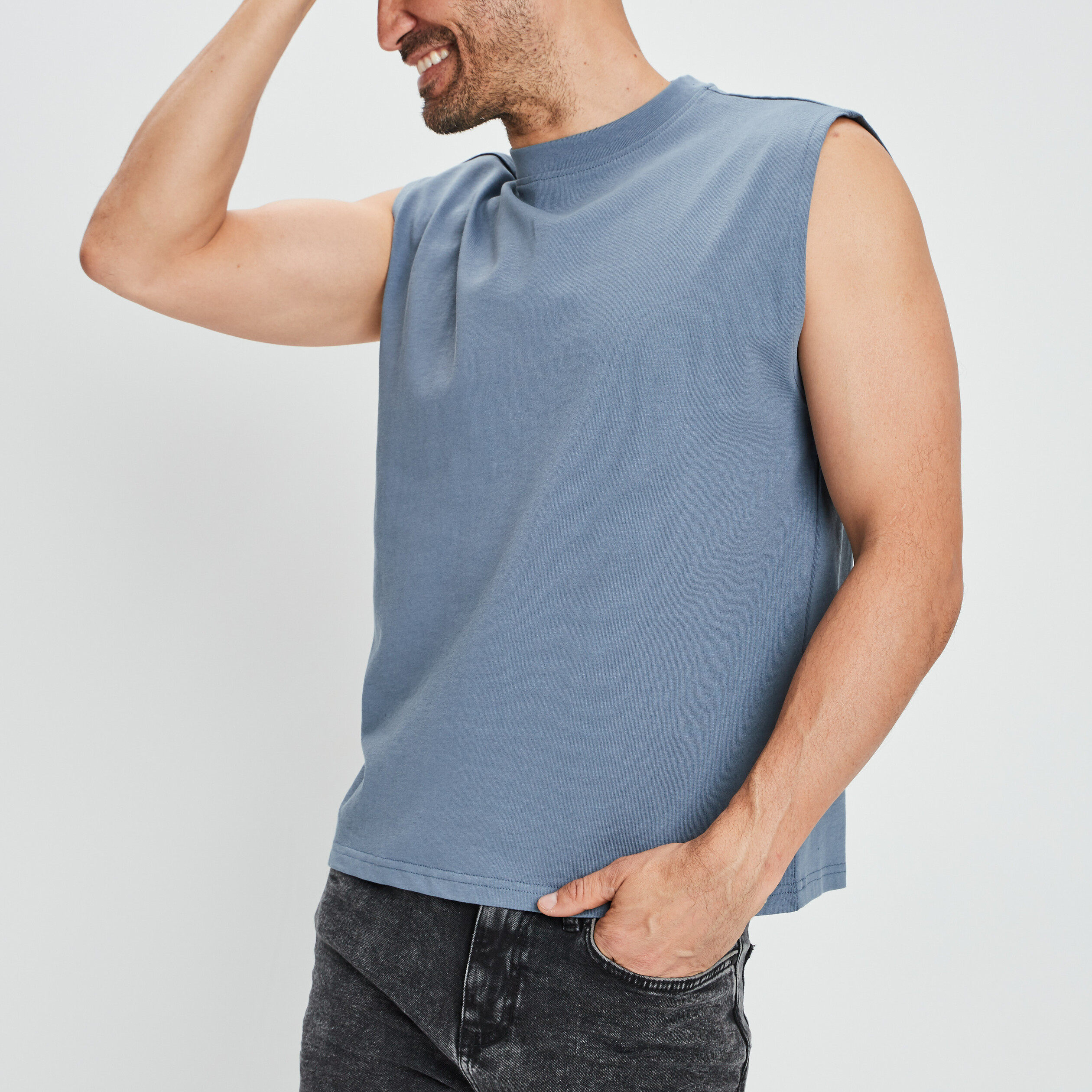 T-shirt sans manches bleu gris homme | La Halle
