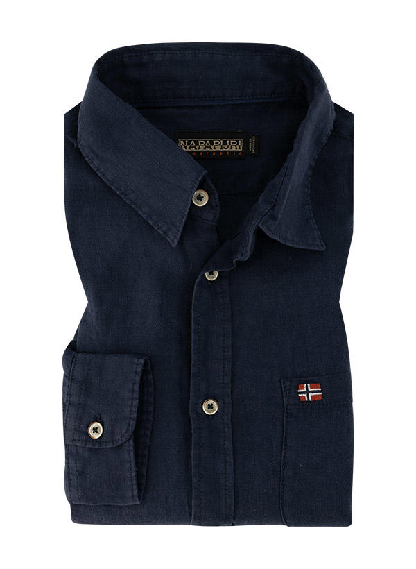 NAPAPIJRI, Hemd, Regular Fit, Reines Leinen, schwarz