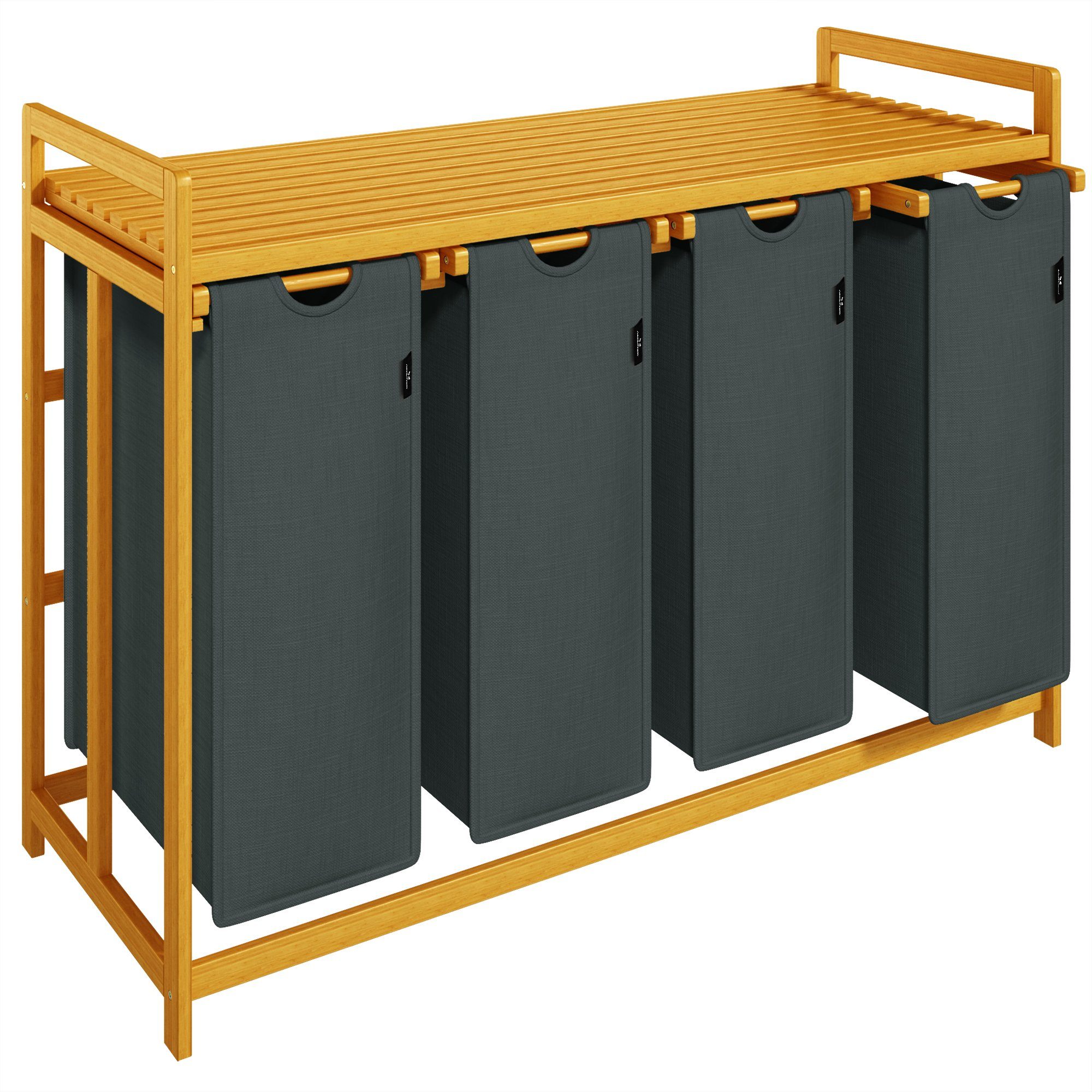 AdelDream Wäschekorb mit Bambusrahmen,200 l, 4 Fächer,Wäschesortierer