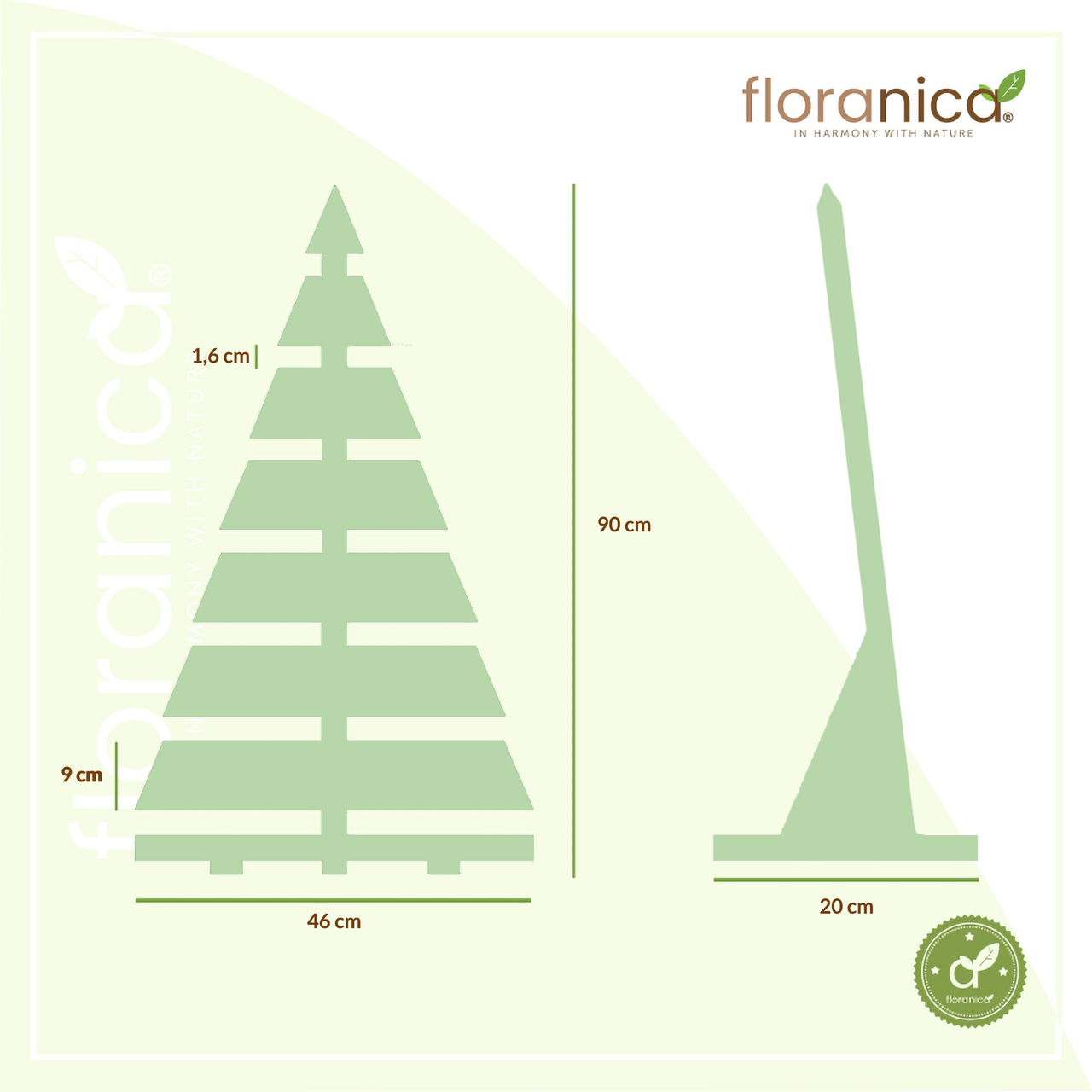 Pemicont Floranica Holz-Weihnachtsbaum Natur Dekobaum Tanne 90x45cm Weihnachtsdekoration Grün