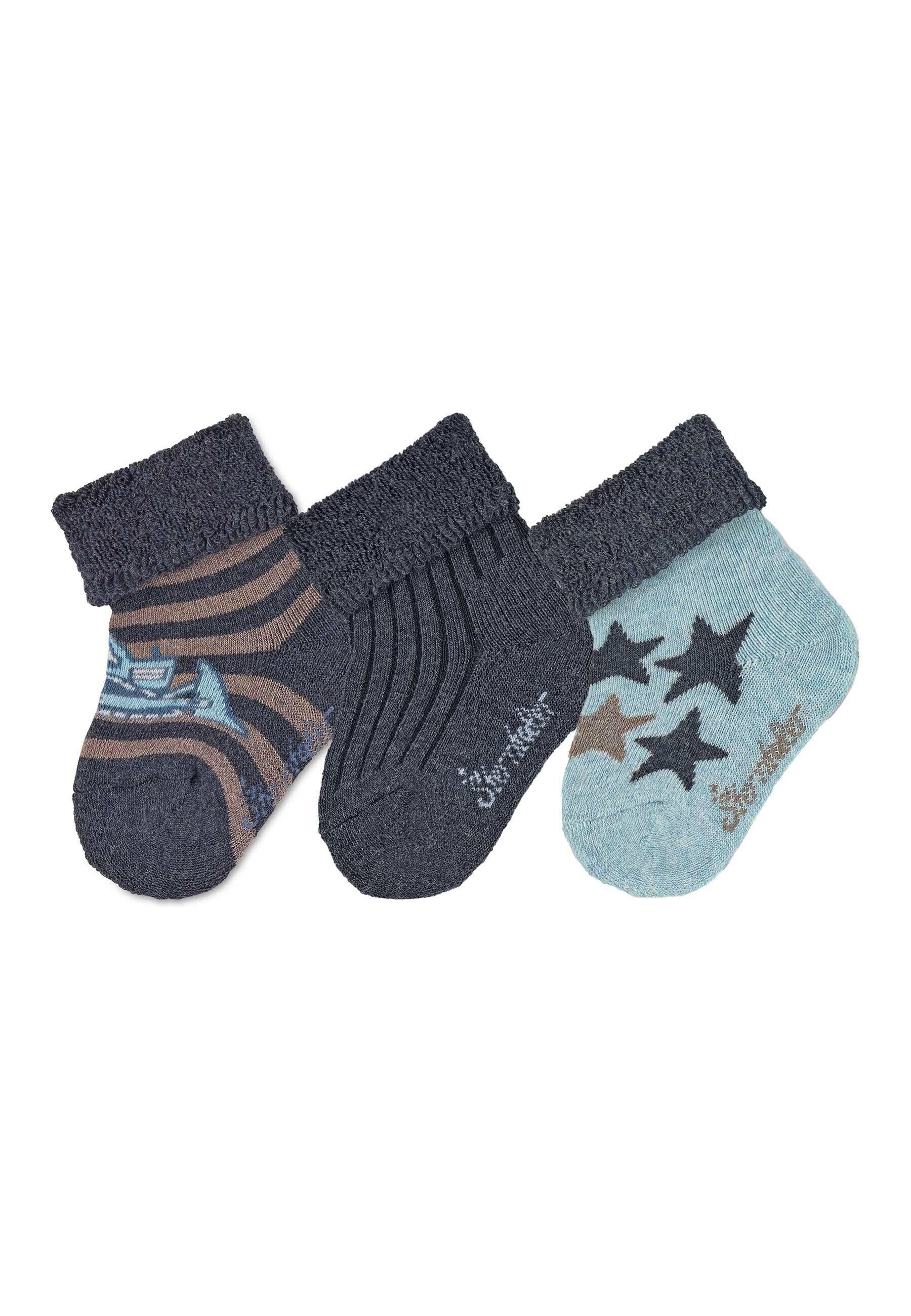 Babysöckchen 3er-Pack Bagger, uni und Sterne