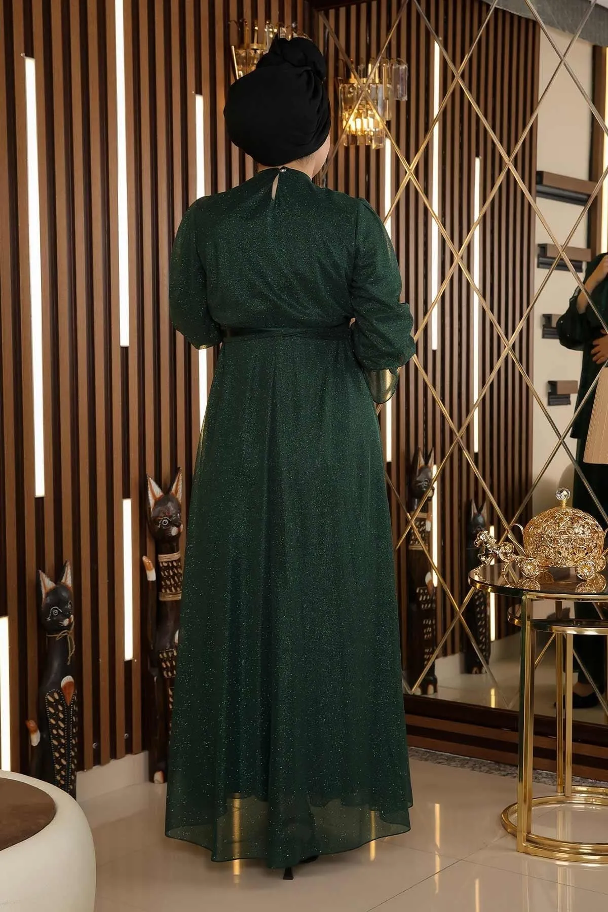 Modamihram  Steindetailliertes glitzerndes Chiffon-Abendkleid Smaragdgrün 19113