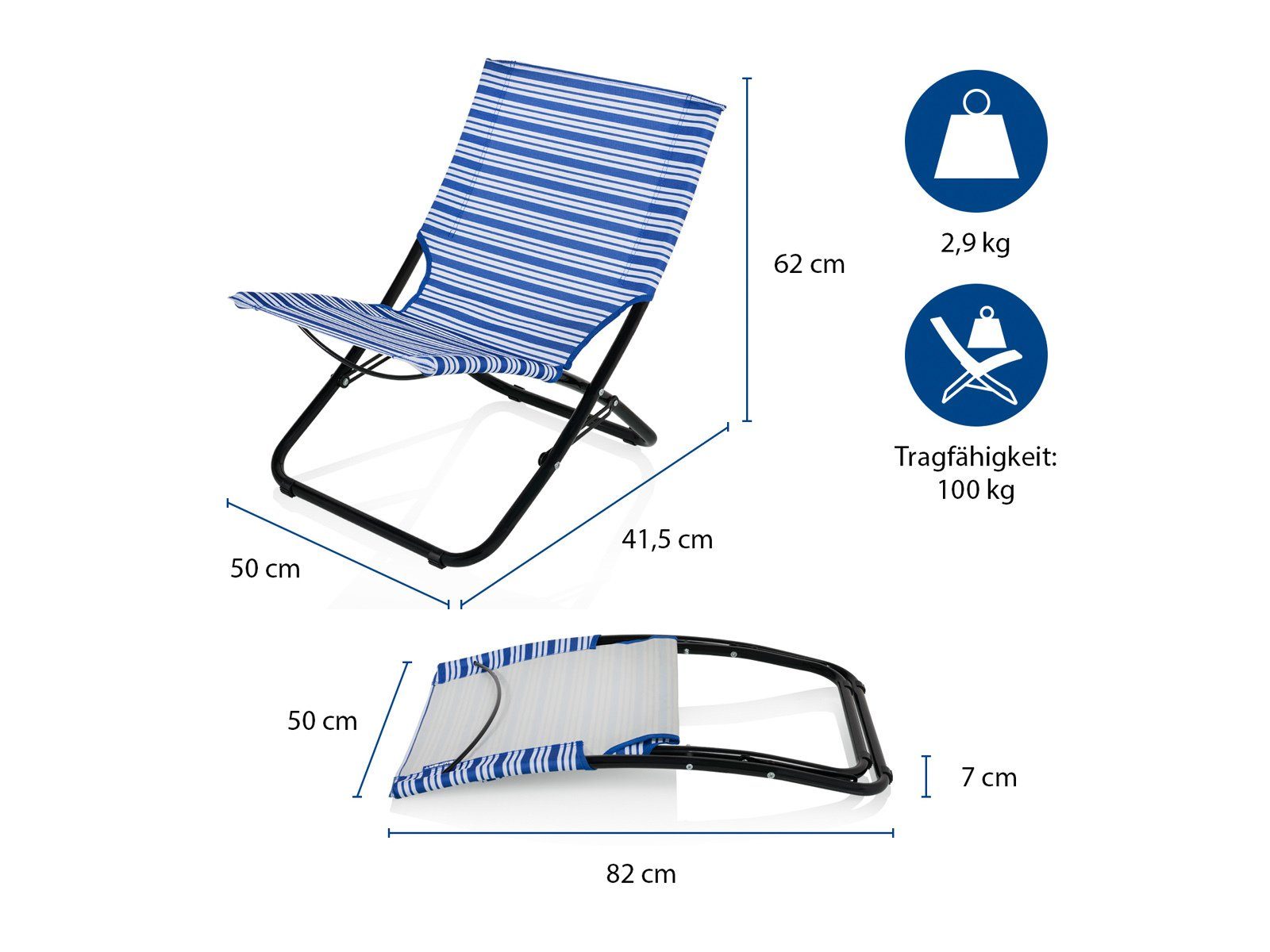 Setpoint Campingstuhl, SET Beach-Chair faltbarer Strand-Stuhl Angler klappbar kleines Packmaß