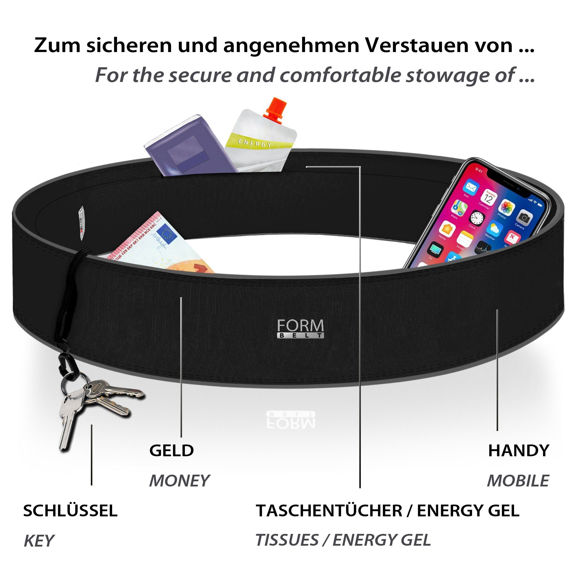 Formbelt Laufgürtel für Handy, Lauftasche, Jogging Gürtel, Handytasche zum Joggen Tasche laufen Hüfttasche für Smartphones z.B. Iphone 12, Galaxy 21 Xiaomi Laufgürtel Herren, Laufgürtel Damen, marathon, jogging, sportlaufgürtel, bauchtasche sport, la