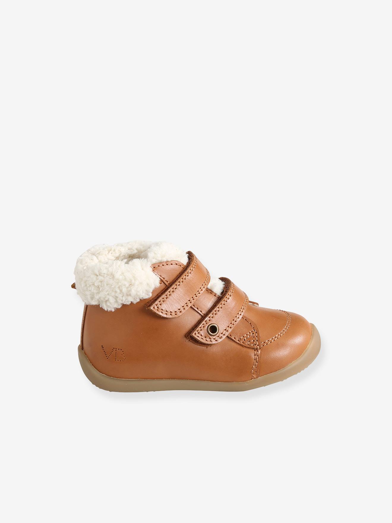 Bottines fourrées bébé garçon premiers pas cognac