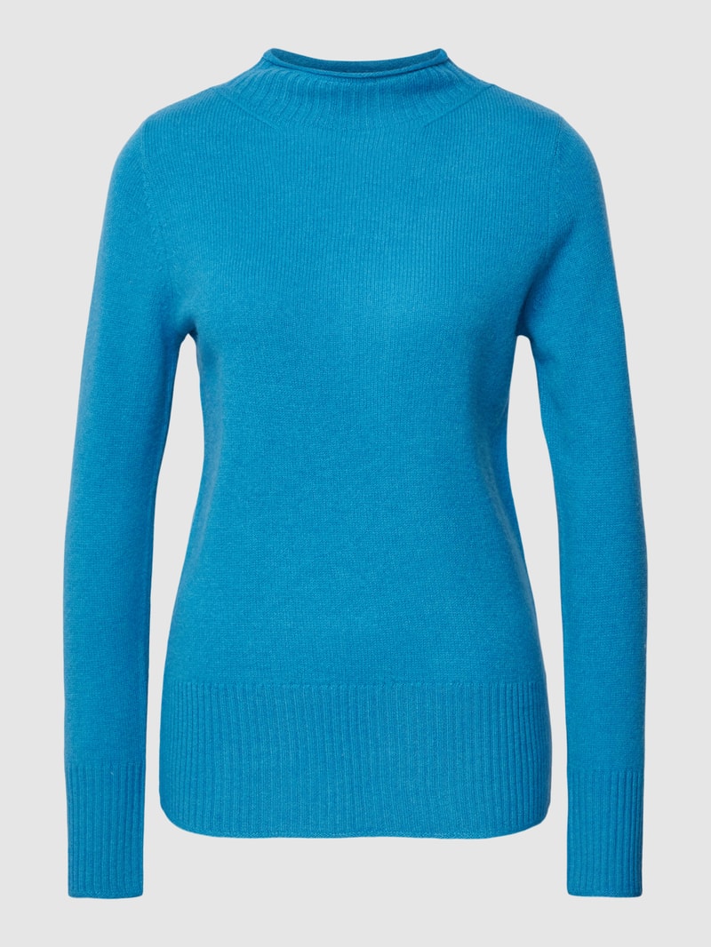 Strickpullover aus Wolle mit Stehkragen in blau