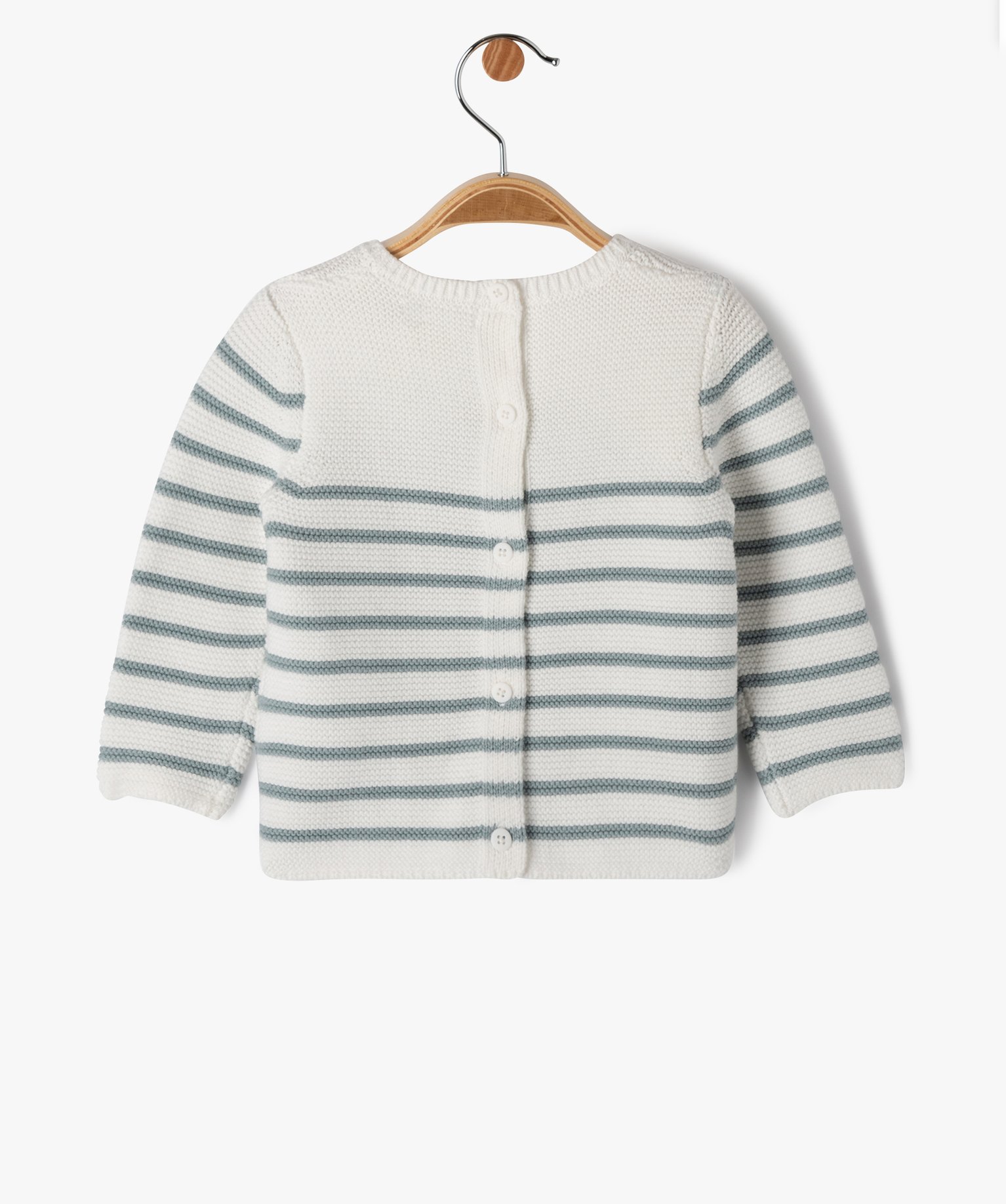 Pull rayé avec message brodé et dos boutonné bébé blanc | GEMO