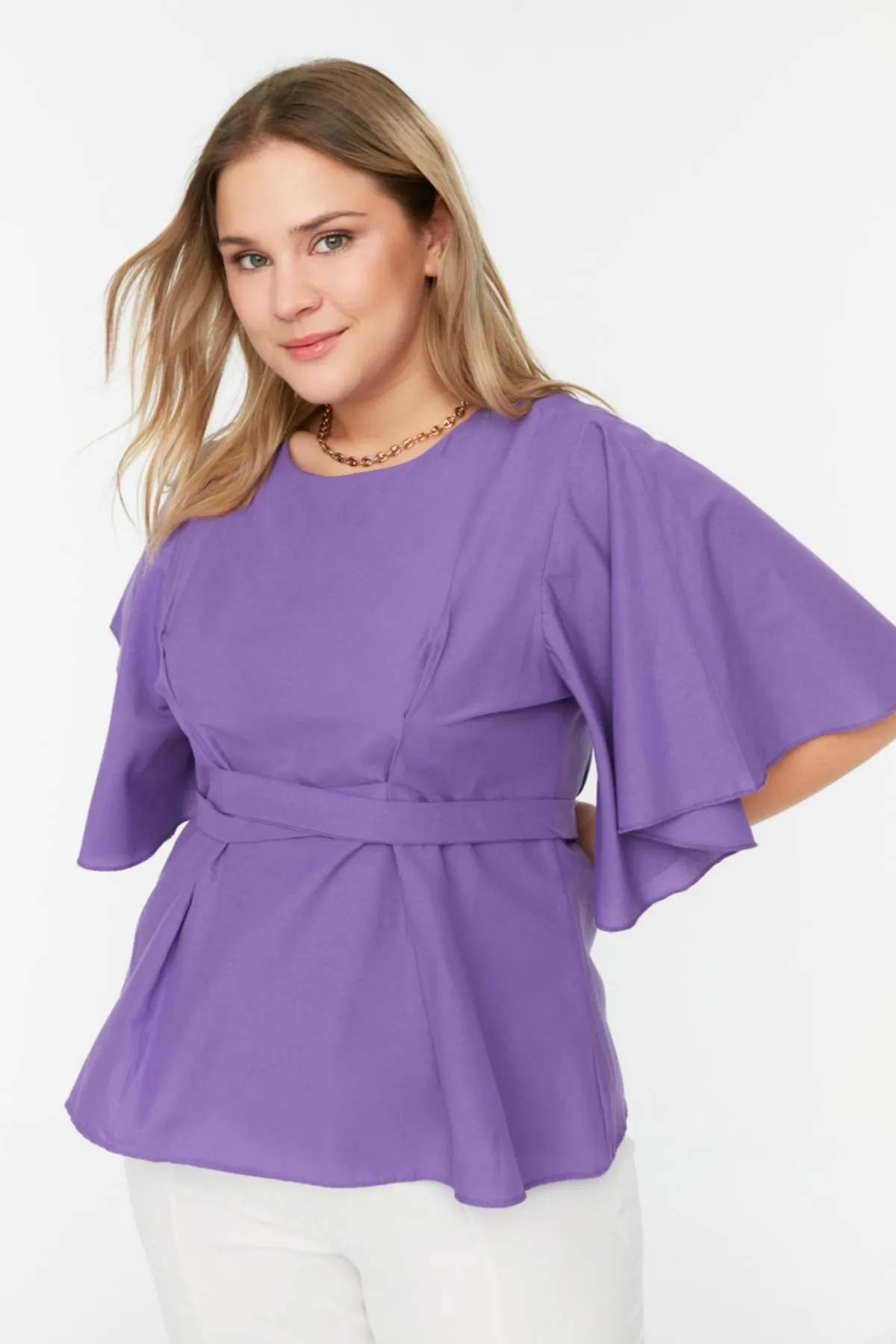 Trendyol Curve  Lila gewebte Bluse mit Krawattendetails TBBSS22BZ1316
