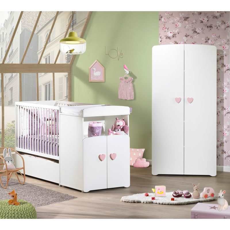 Lit bébé combiné évolutif 120x60 en 90x190 boutons coeur Basic