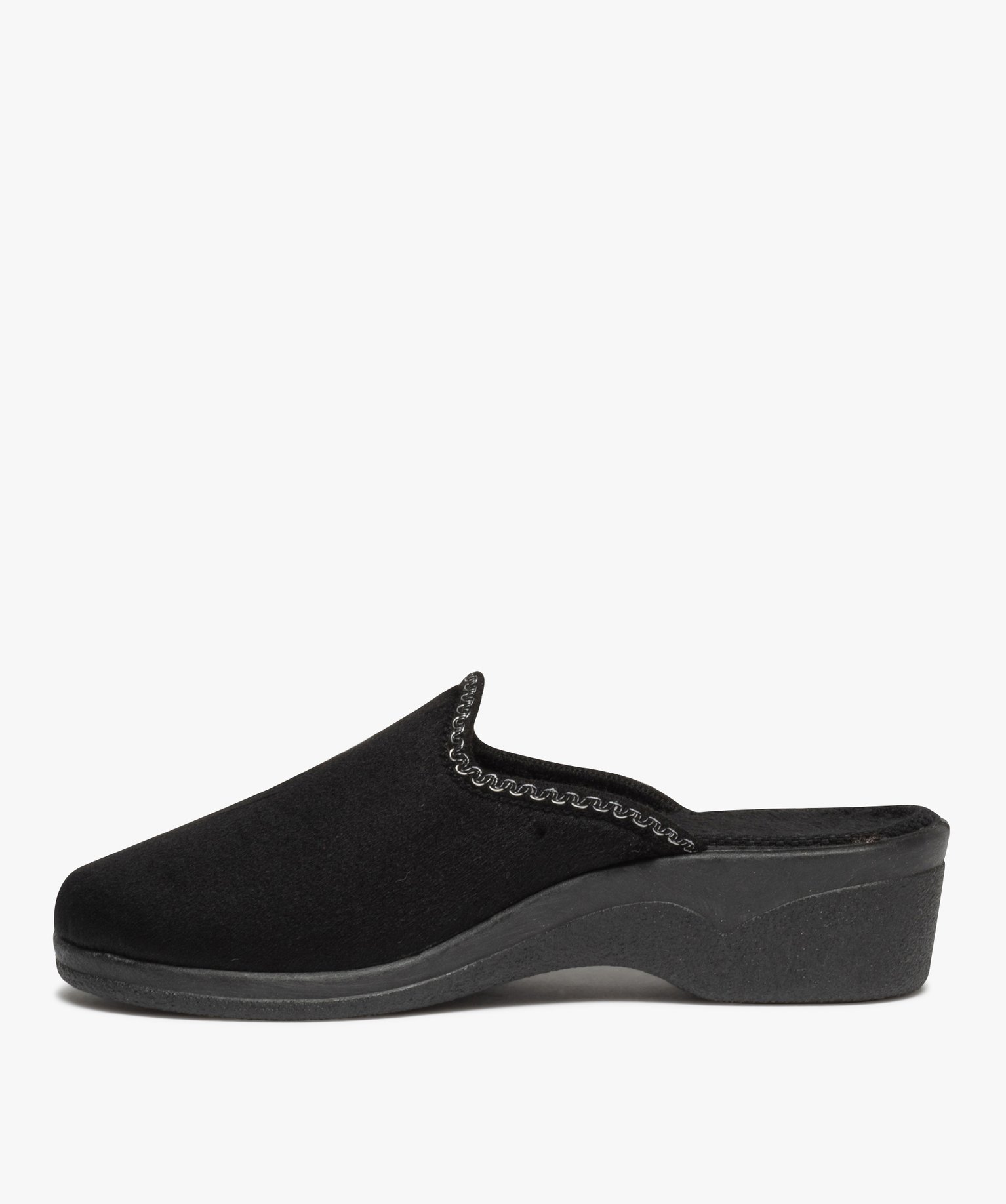 Chaussons femme compensées velours brodé noir | GEMO