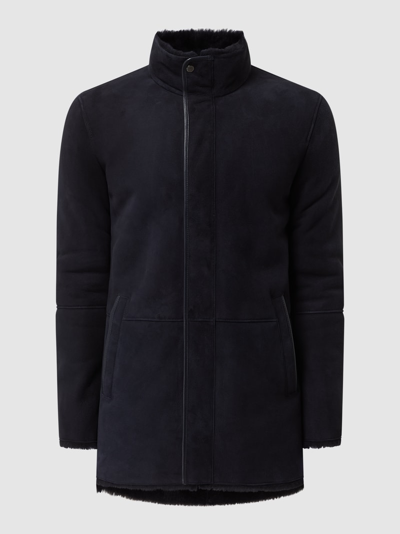 Lederjacke aus Lammshearling in marineblau