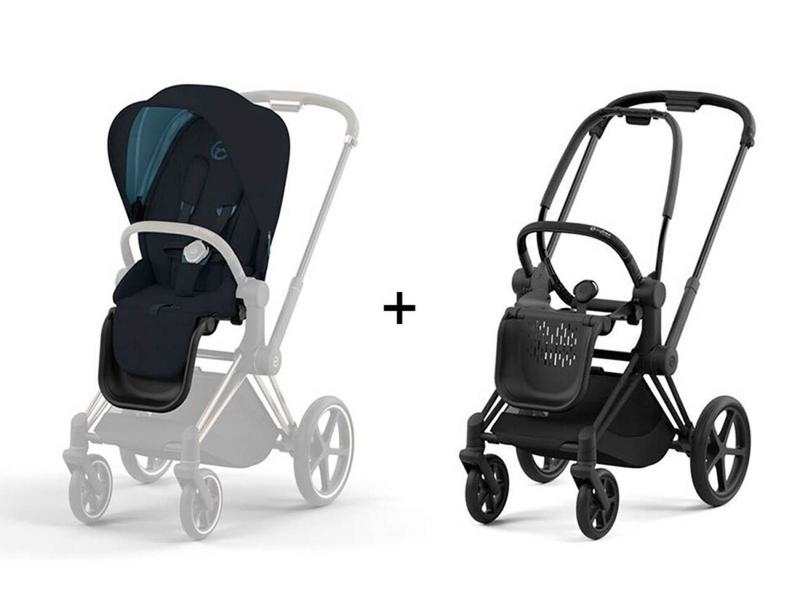 Poussette PRIAM 4 châssis Matt Black habillage Midnight Blue Plus