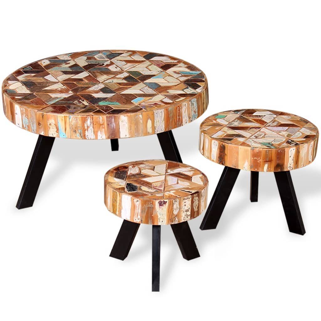 vidaXL Couchtisch Dreiteiliges Couchtisch-Set Altholz Massiv (3-St)