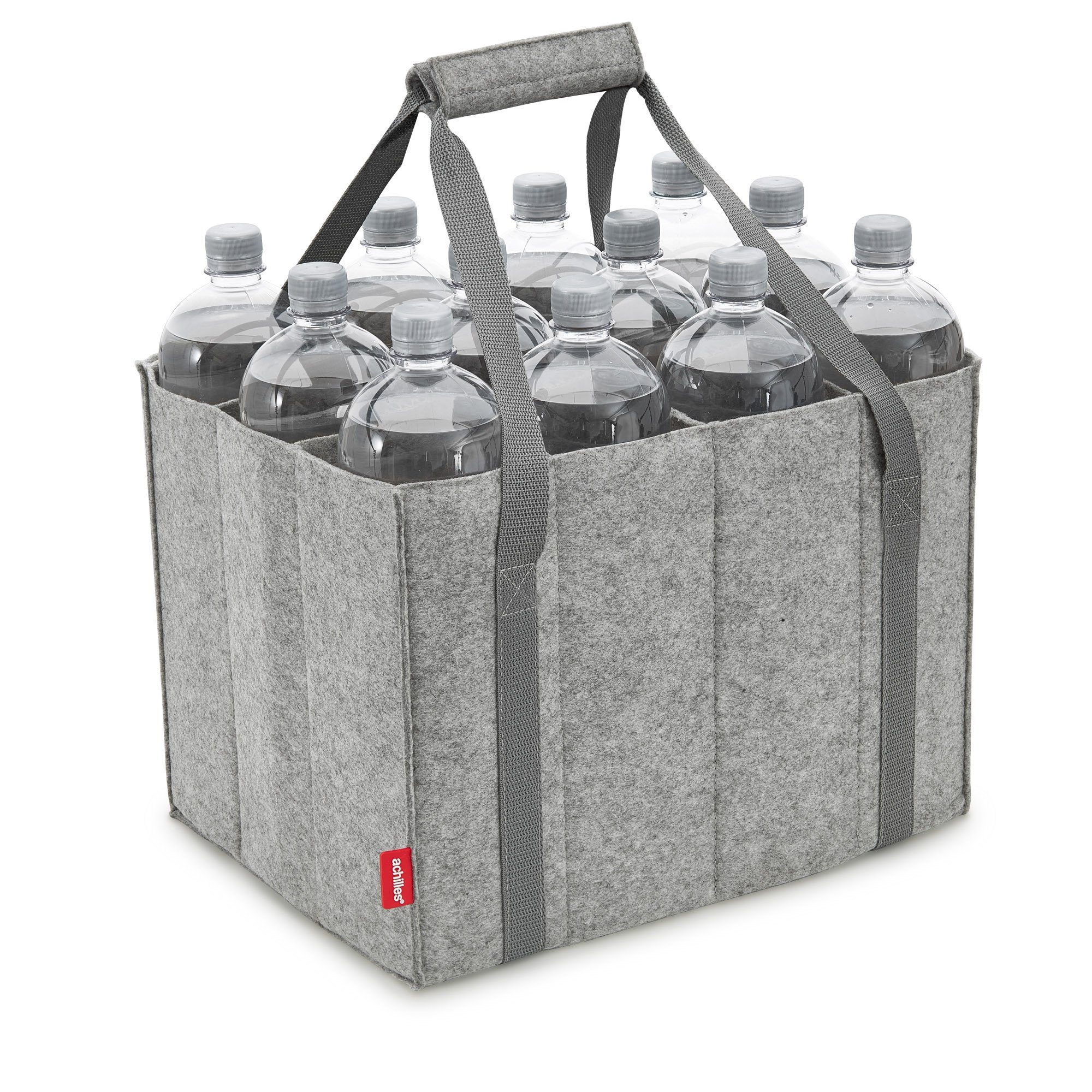 achilles Flaschenkorb Flaschentasche mit 12 Fächer, Auch für 1,5 Liter Flaschen, Flaschen Tasche aus Filz, 100% recycelt 36 cm x 27 cm x 27 cm