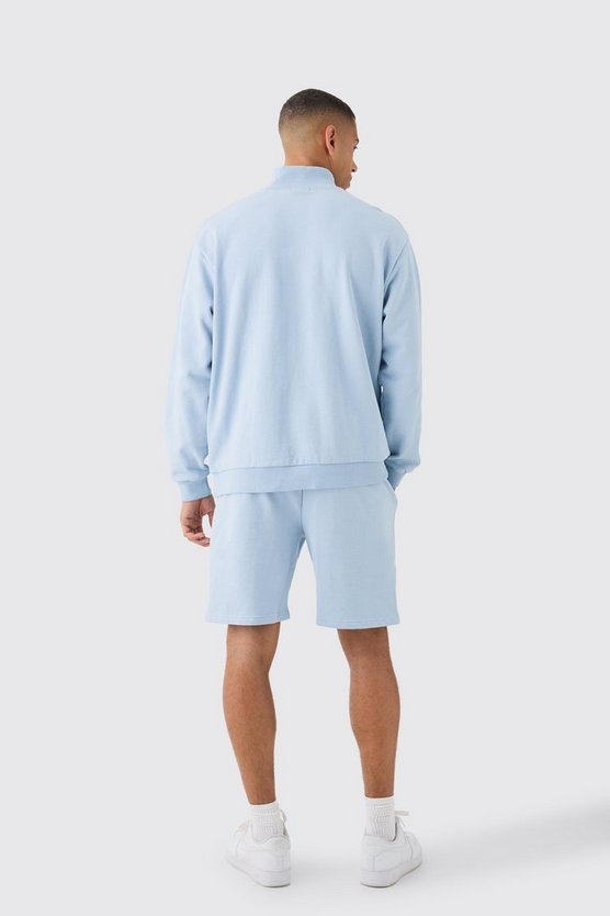 Kurzer kastiger Sweatshirt-Trainingsanzug mit 1/4 Reißverschluss