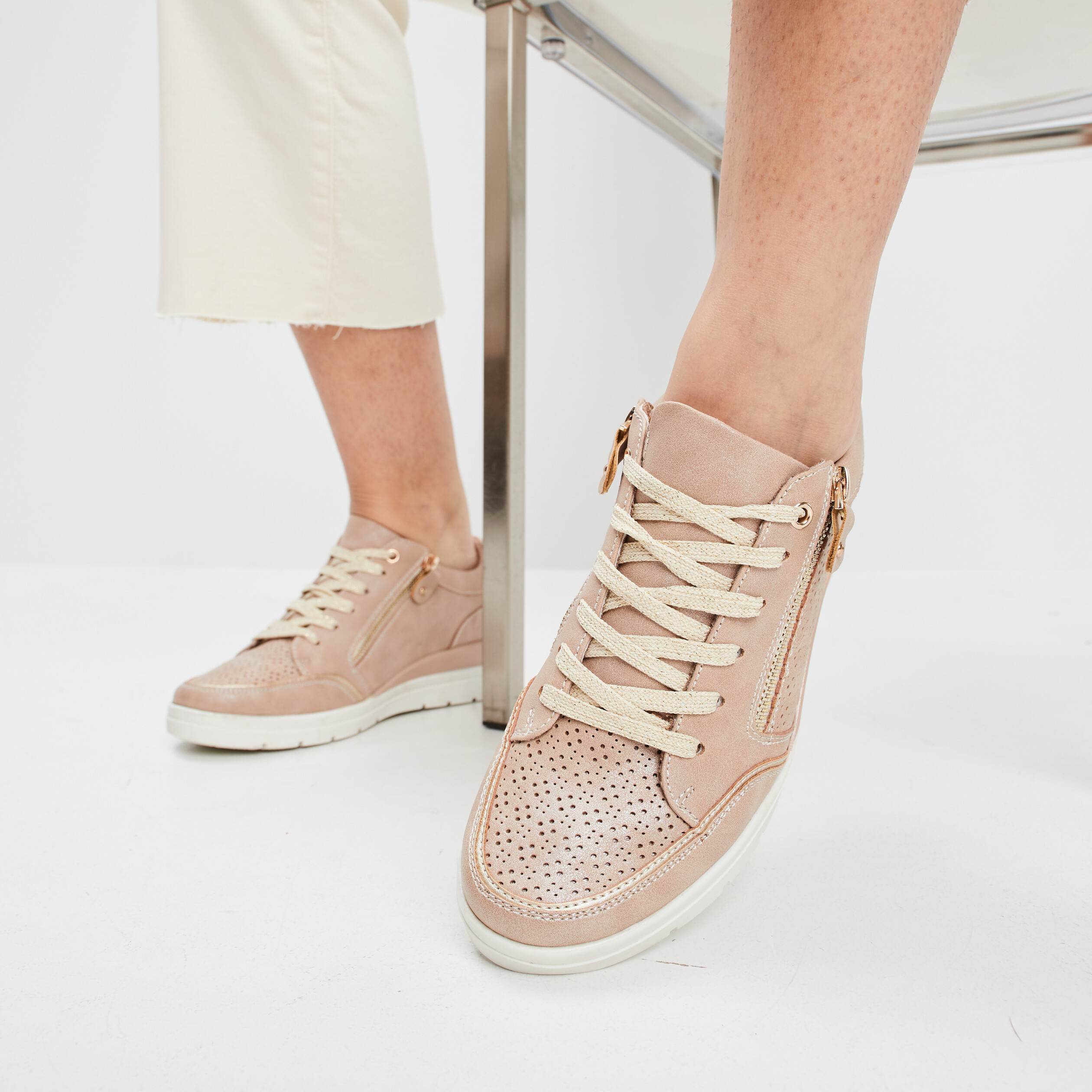 Tennis à lacets zippées rose femme | La Halle