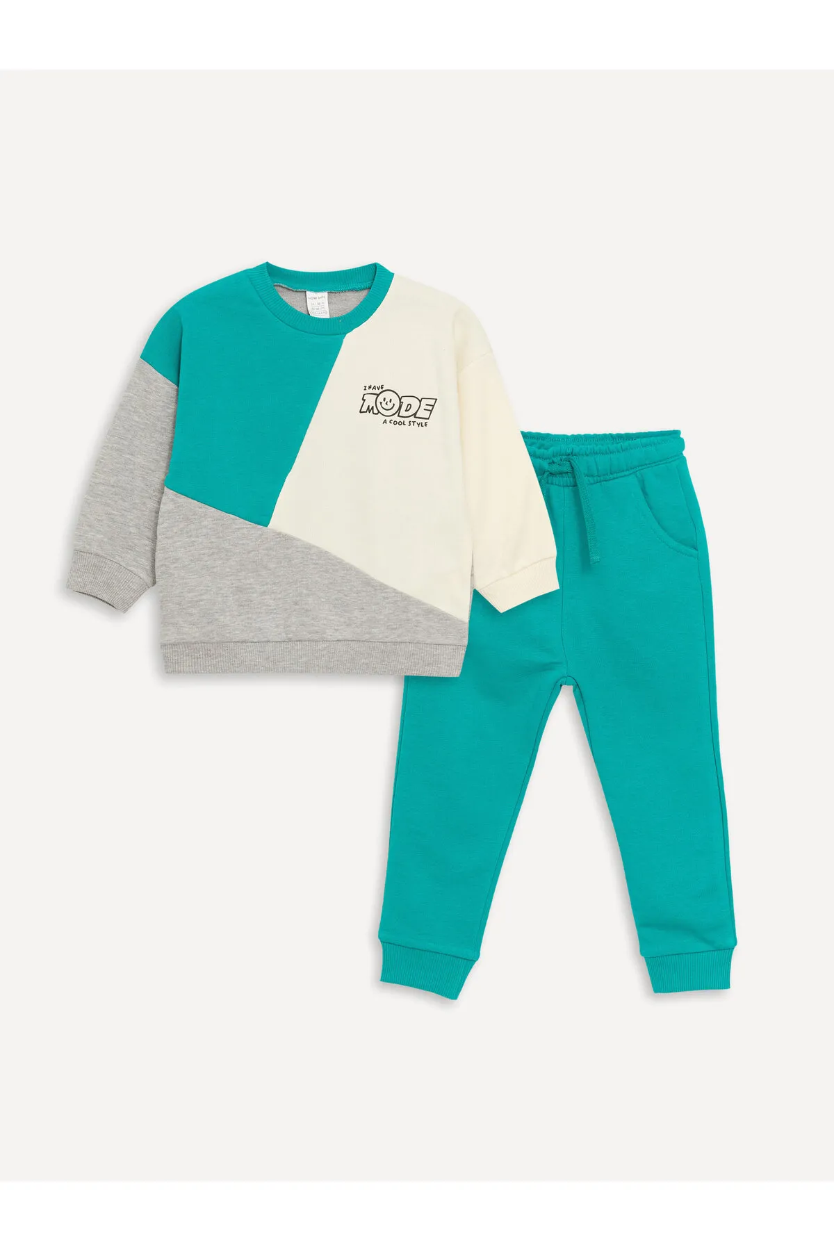 LC Waikiki  2er-Set aus Sweatshirt und Jogginghose für Babys mit Rundhalsausschnitt, langen Ärmeln und Farbblockdesign