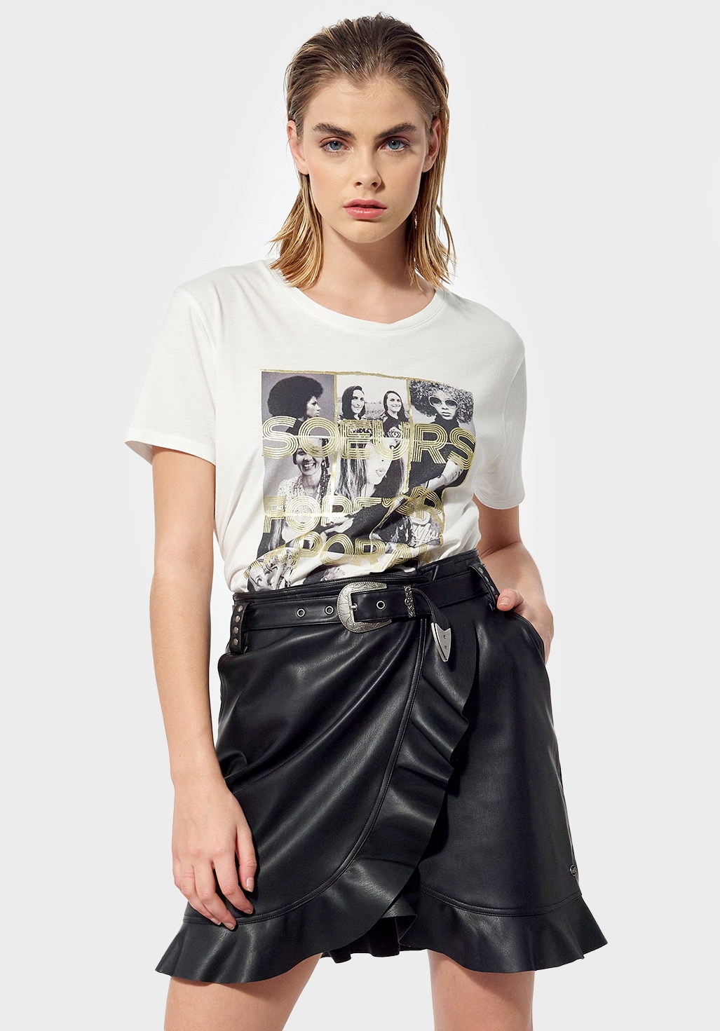 PLUM  T-shirt loose blanc Femme avec imprimé en 100% coton
