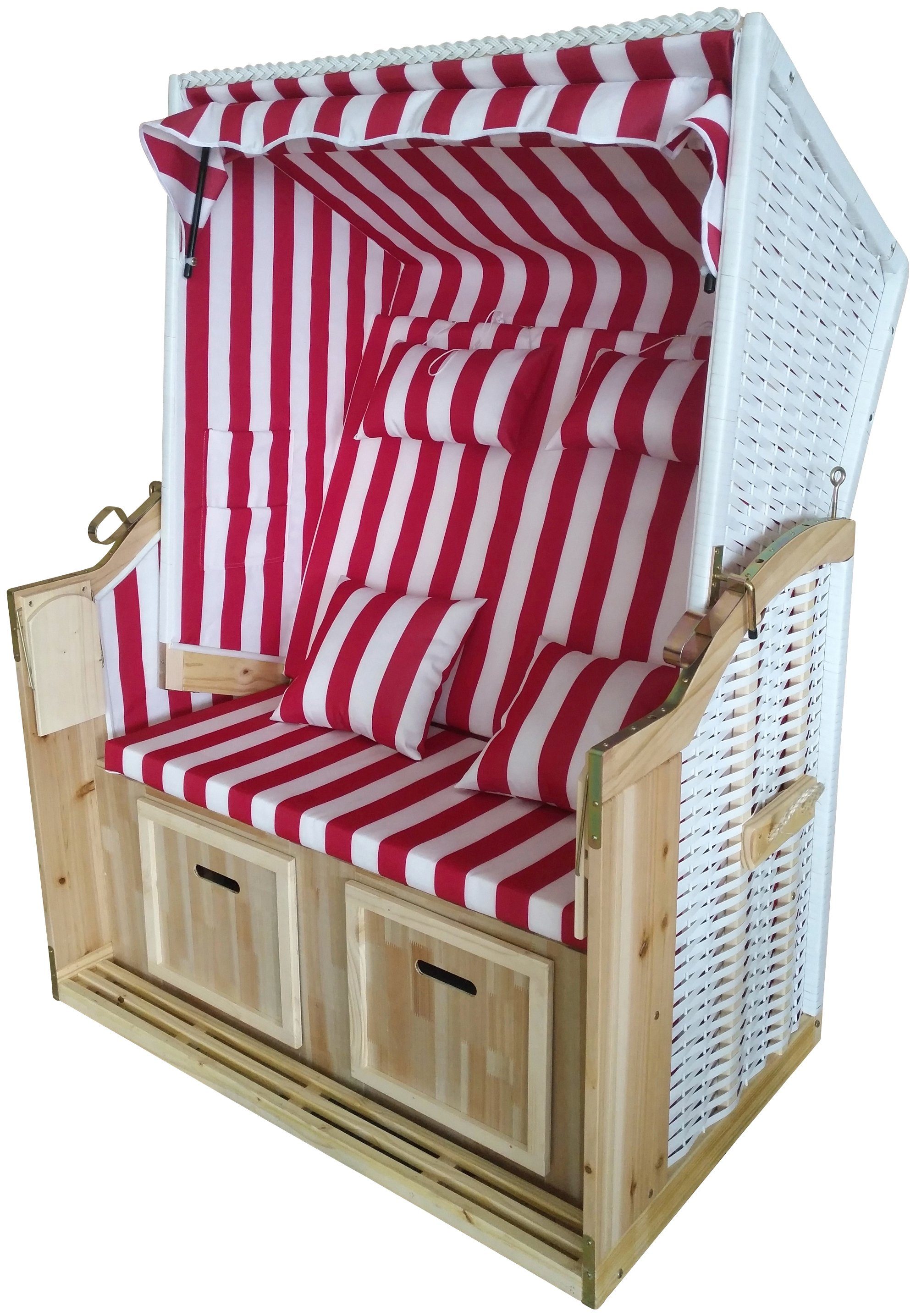 KONIFERA Strandkorb Föhr, BxTxH: 115x72x160 cm, Halblieger, Ostsee-Modell, 2-Sitzer, inkl. Klapptisch