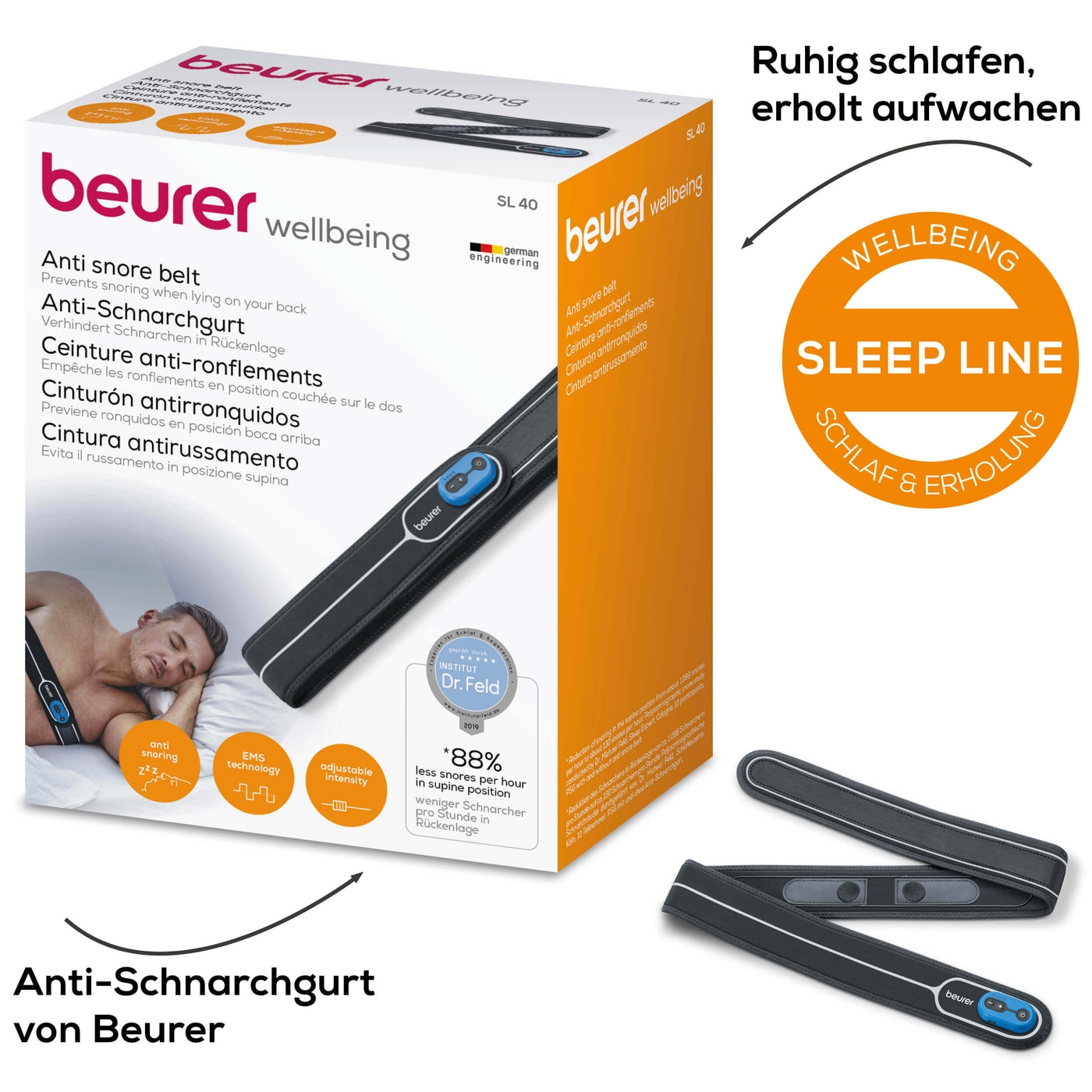 Beurer SL 40 Schnarchgurt-Gurt zur Verhinderung von positionsabhängigem Schnarchen in Rückenlage