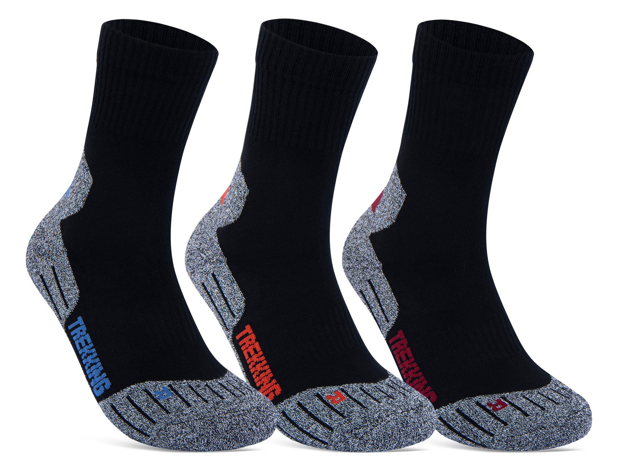 sockenkauf24 Sportsocken 3 Paar Damen & Herren Funktionssocken (43-46, Farbmix) Laufsocken Wandersocken Stoßabfedernd - 16101 WP