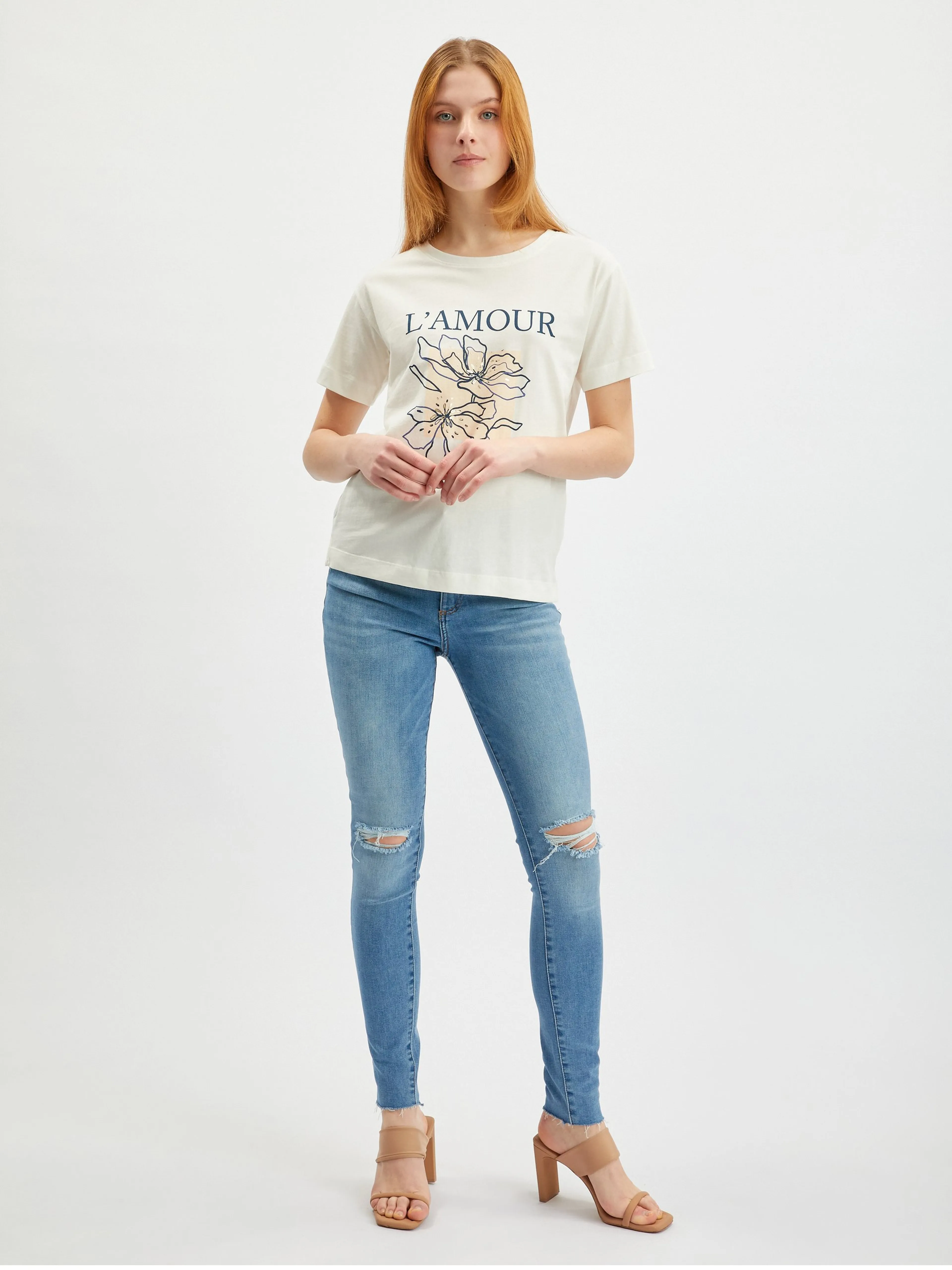 Cremefarbenes Damen-T-Shirt ORSAY