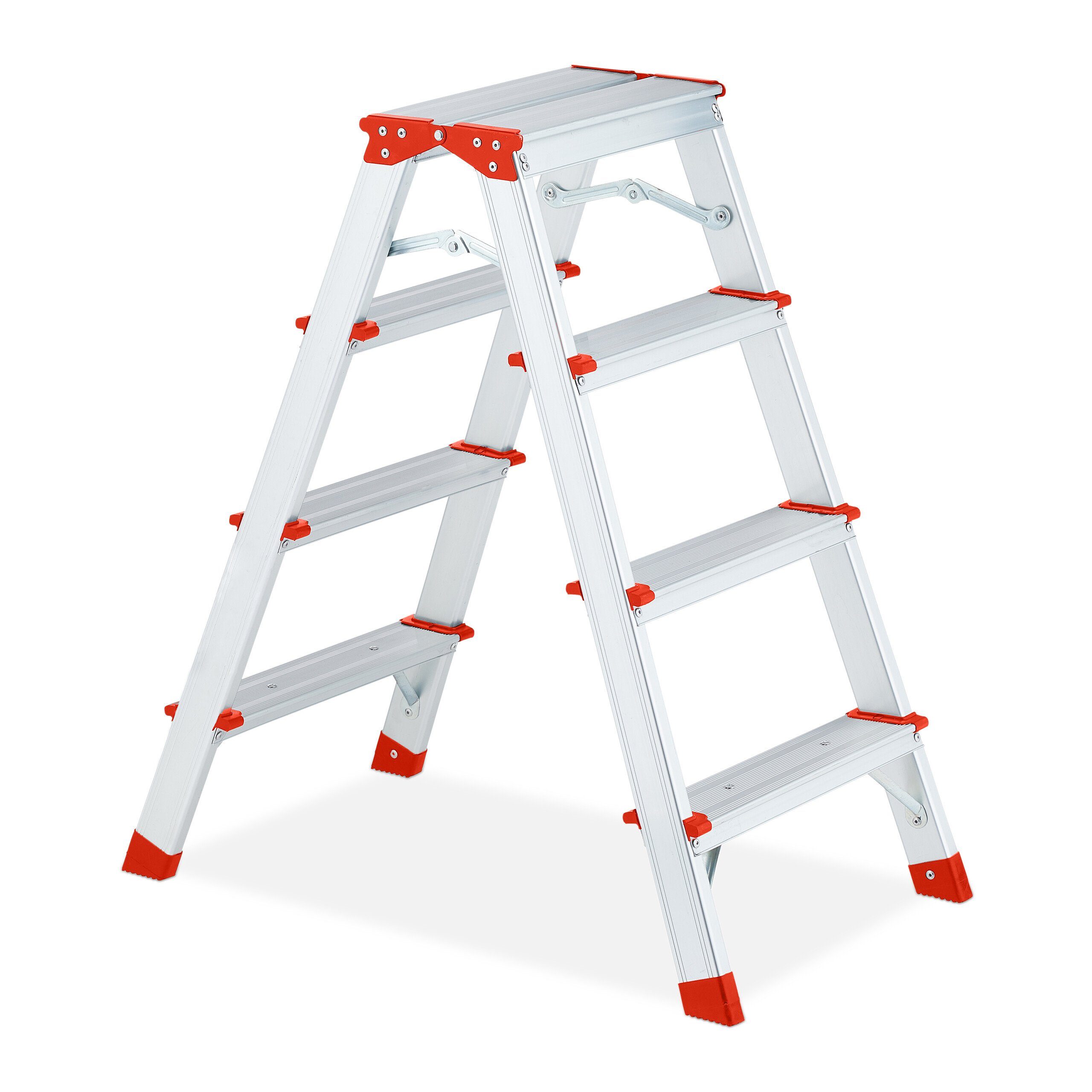 relaxdays Bockleiter Klappbare Trittleiter aus Aluminium, 4 Stufen